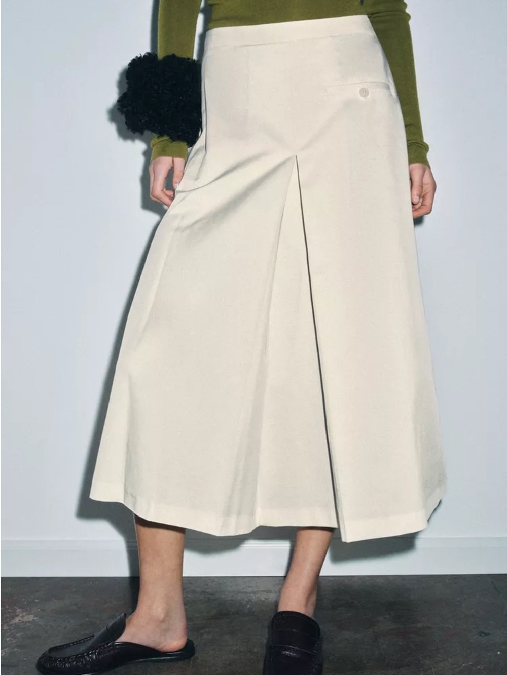 Zara ZW COLLECTION LAYERED PLEATED SKIRT ECRU4437/040/712